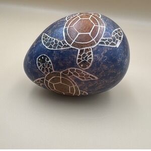 Vintage Solid Stone 3" Turtle Egg Sculpture - 12oz Hand-Etched Soapstone Art